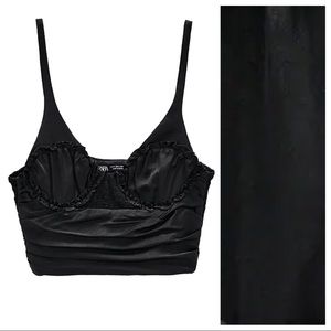 NWT. Zara Black Draped Satin Crop Top. Size M.